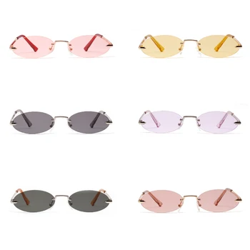 Peekaboo vyrų frameless ovalo formos akiniai nuo saulės moterims, metalo 2020 maži, apvalūs saulės akiniai vyrų retro aišku spalva žalia geltona