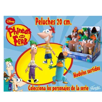Phineas & Ferb Pliušinis 15-20-23cm - 3 asorti modelių, galvą, rankas ir kojas plastiko COLECIONA į PERSONAJA