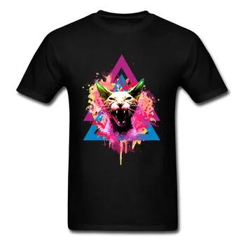 Piktas Sfinksų Kačių T-shirt Akvarelė Splash Marškinėliai Vyrams Viršūnes Geometrinis Modelis Drabužių Medvilnės Tees Juoda Crazy Marškinėlius