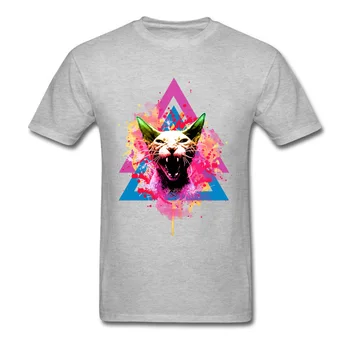 Piktas Sfinksų Kačių T-shirt Akvarelė Splash Marškinėliai Vyrams Viršūnes Geometrinis Modelis Drabužių Medvilnės Tees Juoda Crazy Marškinėlius