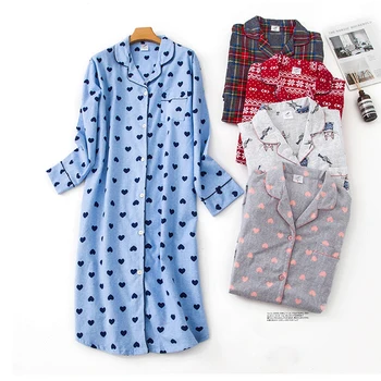 Pižamą Pižamos Moterų Sleepwear Lady Medvilnės Ilgai Nightdress Pledas Animacinių filmų Pižamos Loungewear naktiniai drabužiai Su Įmuštas