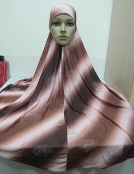 Plius Dydžio Musulmonų Maldos Drabužiu Sklandžiai Kristalų Kanapių Malda Hijab Bžūp Moterų Paspauskite Gėlių Deimantų Khimar Niqab