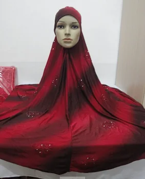 Plius Dydžio Musulmonų Maldos Drabužiu Sklandžiai Kristalų Kanapių Malda Hijab Bžūp Moterų Paspauskite Gėlių Deimantų Khimar Niqab