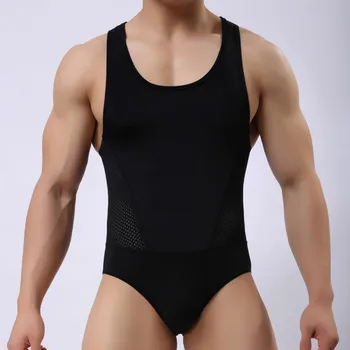 Plonas Fitneso Mens Bodysuits Ledo Šilko Kūno Shaper Rankovių Kultūrizmo Jumpsuit Romper Vyrų Singlet Sporto Lieknėjimo Apatiniai