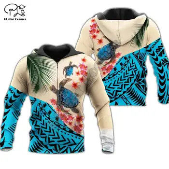 PLstar Kosmosas 3DPrint Polinezijos Jūros Vėžlių Tatuiruotė ir Hibiscus Gyvūnų Žiemos Vyrų/Moterų Juokinga Harajuku Streetwear Zip Hoodies-a2