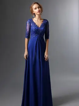Plus Size Royal Blue 2018 Motina Nuotakos Suknelės-line V-kaklo Pusę, Šifono Rankovėmis ir Nėrinių Ilgas Elegantiškas Jaunikis Mamos Suknelės