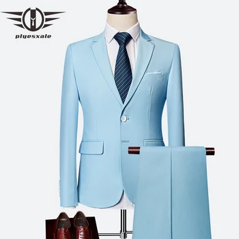 Plyesxale Dviejų Dalių Kostiumas Vyrams Dangaus Mėlyna Žalia Balta Vyrų Kostiumai, Vestuvių Smokingas Slim Fit Mens Kostiumai, Kelnės Su Bordo Q64