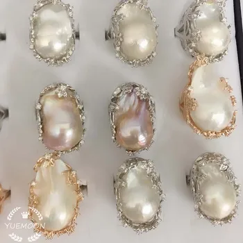 POBŪDŽIO GĖLAVANDENIŲ PERLŲ ŽIEDAS, didelis baroko formos perlų žiedas .20 x 30 mm pearl
