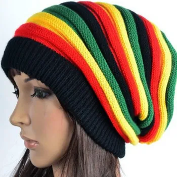 Pom Pom Žiemos Hip-Hop Skrybėlę, Bob Marley Jamaikos Rasta Reggae Kelių spalvų Dryžuota Kepuraitė Skrybėlės Vyrai Moterys Beanies Slidinėjimo Megzti Skrybėlę