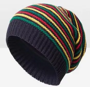 Pom Pom Žiemos Hip-Hop Skrybėlę, Bob Marley Jamaikos Rasta Reggae Kelių spalvų Dryžuota Kepuraitė Skrybėlės Vyrai Moterys Beanies Slidinėjimo Megzti Skrybėlę