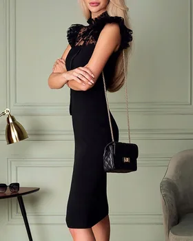 Ponia drabužių OWLPRINCESS 2019 Naujų Akių Susiuvimo Slim-Fit Moterų Suknelė vientisa Spalva Suknelė