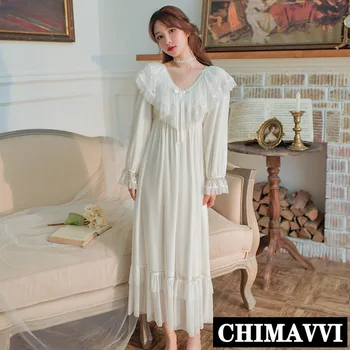 Ponios Pižamą Nėrinių Modalinis Nightdress Rudenį Saldus Moteris Patogus Sleepwear Suknelė Princesė Ilgai Nightgowns