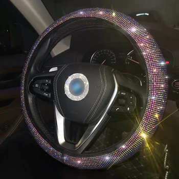 Prabanga Cirkonio Kristalų Spalvinga Automobilio Sėdynės diržo dangtelio mygtukai Vairas padengti Auto Interjero Priedai