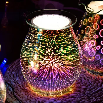 Praktikos Aliejus Difuzoriaus Elektros Žvakė Šilčiau Stiklo Vaškas Ištirptų Šiltesnis Su 3D Fejerverkų Efektas Naktį Šviesos oma Dekoro Aromato Difuzorius