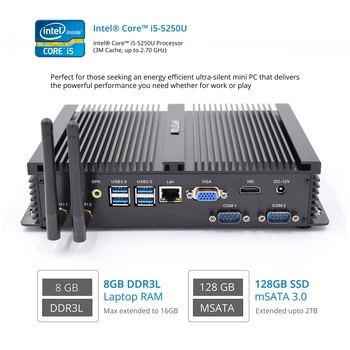 Pramonės Mini PC i7 4500U Intel Core i3 7100U i5 4200U i5 5250U DDR3L Ventiliatoriaus Mini Kompiuterį 