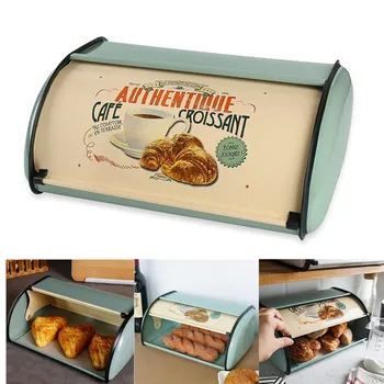Prancūzijos Derliaus Duonos Dėžutės Saugojimo Bin Naujinimų paketą Viršuje Mėlyna Mažas milteliniu Duona Geležies Užkandis Organizador Virtuvės Organizatorius