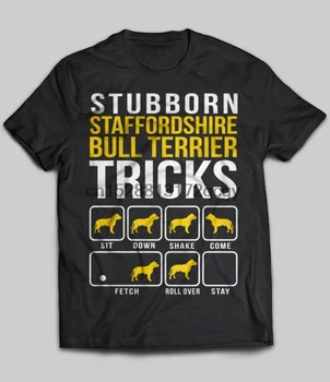 Prekės Užsispyręs Staffordshire Bull Terjeras Gudrybės 2019 M. Vasarą Vyrams Trumpomis Rankovėmis T-Shirt
