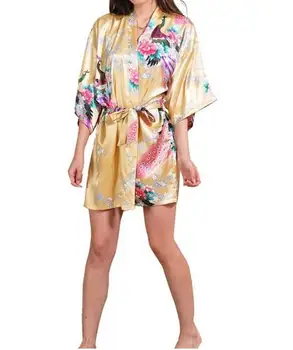 Prekės Violetinė Moteriška Gėlių Spausdinti Kimono Suknelę, Suknelė Kinų Stiliaus Šilko, Satino Chalatas, Pižamą Gėlių S M L XL XXL
