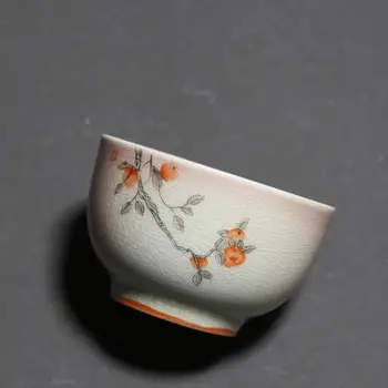 PRIJUOSTĖLĖ 100ML Handpainted Persimonas Kung Fu patys puodeliai Keramikos Pigmentiniai Master Cup Tradicinės Kinų Arbatos Dubenėlį Drinkware