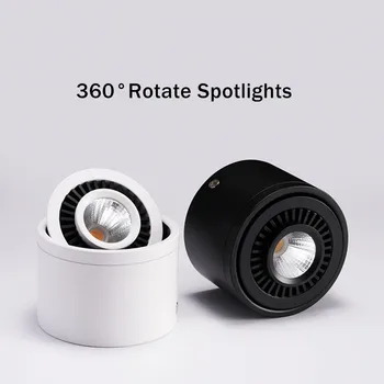 Pritemdomi COB LED Downlight Paviršiaus Sumontuoti Šviesos Rungtynių 360 Laipsnių Besisukanti lempa, Virtuvė, Vonios kambarys, Gyvenamasis Kambarys Miegamasis