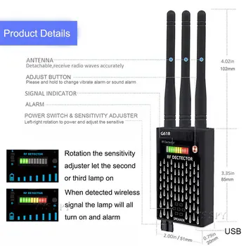 Profesinės G618 Detektorius 3 Antenos Anti Spy RF CDMA Signalo Finder GSM Klaidą GPS Tracker Belaidę Paslėpta Kamera slapto pasiklausymo