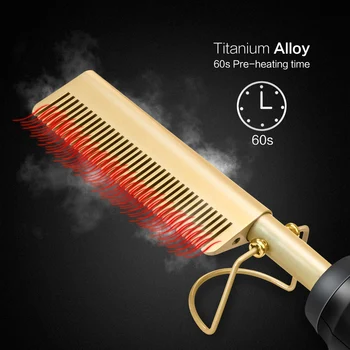 Profesionali Plaukų Ištiesinimo Priemonės Teptuku Hot Comb Plaukų Ištiesinimo Priemonės Curler Garbanoti Geležies Šukos Plaukų Crimper Butas Geležies Šildymo Šukos