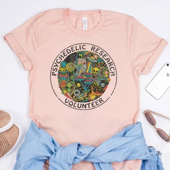 Psychedelic mokslinių Tyrimų Savanorių T-shirt Rūgšties Psilocibino Kelionę Įdomus Grafinis Tee Haliucinacijos Svetimų Spausdinti Tees moterų juokinga marškinėlius