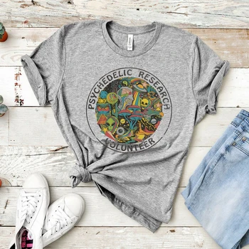 Psychedelic mokslinių Tyrimų Savanorių T-shirt Rūgšties Psilocibino Kelionę Įdomus Grafinis Tee Haliucinacijos Svetimų Spausdinti Tees moterų juokinga marškinėlius