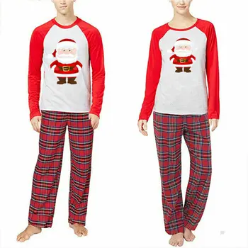 Pudcoco Kalėdų Šeimos Pižama Nustatyti Suaugusiųjų Vaikų Sleepwear naktiniai drabužiai ilgomis Rankovėmis Santa Claus marškinėliai Pledas Kelnes Drabužių Rinkinys