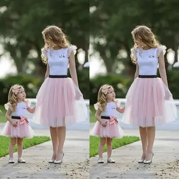Pudcoco Motina ir Dukra Medvilnės Atsitiktinis Vasaros T-marškinėliai, Sijonas Tiulio Suknelė Atitikimo Komplektus JAV