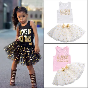 PUDCOCO Vaikas Baby Girl Gimtadienio Apranga Top marškinėliai Šalies Sijonas Princesė Dress Nustatyti Drabužius, 1-6Y