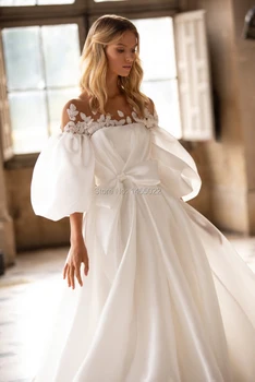 Pusė Rankovių Vestuvių Suknelė Grindų Ilgis Nėrinių Nuotakos Suknelė Balta Dramblio Kaulo Paplūdimio Pigūs Chalatas De Mariee 