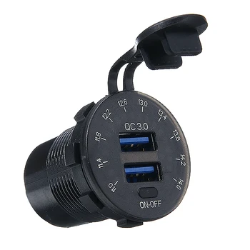 QC3.0 Dual USB Įkroviklis Vandeniui w/ Voltmeter & Vielos Automobilių Jūrų Valtis 2 Uostą kištukinis Lizdas su įžeminimo Adapteris LED Ekranas Maitinimo Lizdas