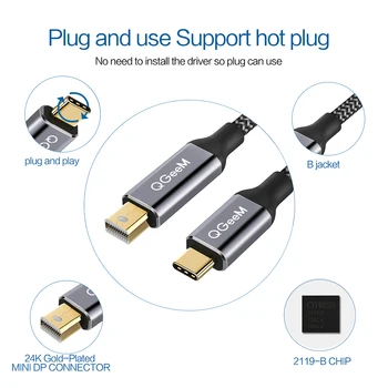 QGeeM USB C Tipo 3.1-Mini DisplayPort Cable DP 4K 60HZ HDTV Adapteris Keitiklis 