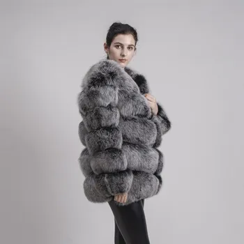 QIUCHEN PJ8066 aukštos kokybės nekilnojamojo fox fur coat žiemą šiltas storas lapės kailio striuke, originali kailis trumpas kailis ilgas rankoves moterų žiemą