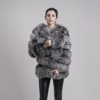 QIUCHEN PJ8066 aukštos kokybės nekilnojamojo fox fur coat žiemą šiltas storas lapės kailio striuke, originali kailis trumpas kailis ilgas rankoves moterų žiemą
