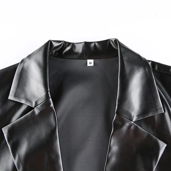 Rapcopter PU Odos Paltai Moterims ilgomis Rankovėmis, Komplektai, Pasukite Žemyn Apykaklės Striukė Kailis Rudenį Naujų viršutinių drabužių siuvimas Black Pop Streetwear 2020 m.