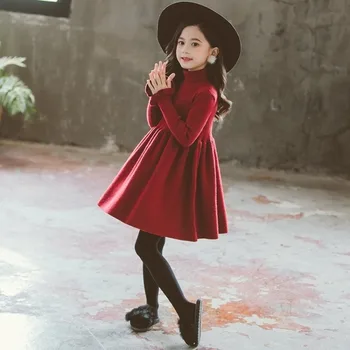 Raudona Kalėdų mergaičių megztinis-suknelė ilgomis rankovėmis princesė vaikai suknelė paauglių vaikų rudens žiemos drabužių