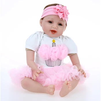 Realus Reborn Baby Doll Mergina Silikono Įstaigos atveria Akis Šypsosi Baby Doll su Drabužiais 55cm Rankų darbo Princesė Bebe-Atgimę Žaislai