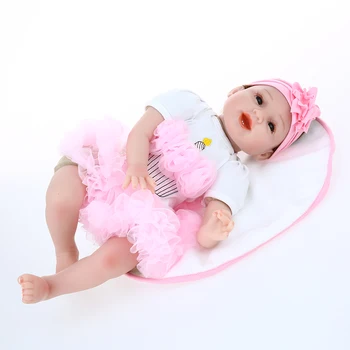 Realus Reborn Baby Doll Mergina Silikono Įstaigos atveria Akis Šypsosi Baby Doll su Drabužiais 55cm Rankų darbo Princesė Bebe-Atgimę Žaislai