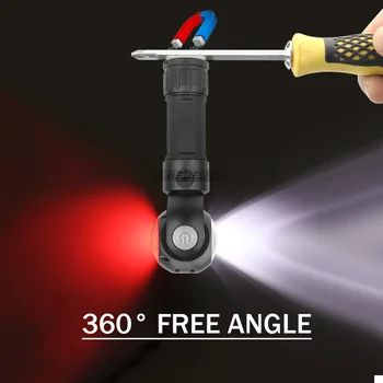 Rechargeble žibintuvėlis raudona balta 360 laipsnių xml t6 fakelas žibintuvėlis su magnetu usb darbo prožektoriai, žibintai 18650 arba 26650