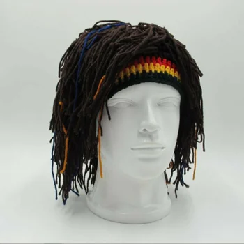 Reggae Drei Unisex Jamaikos Megzti Beanies Perukas Nerijos Skrybėlę Rasta Plaukų Skrybėlę