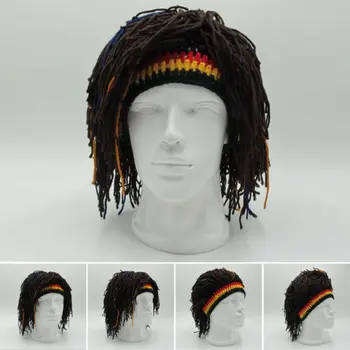 Reggae Drei Unisex Jamaikos Megzti Beanies Perukas Nerijos Skrybėlę Rasta Plaukų Skrybėlę
