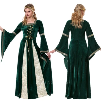 Renesanso Viduramžiais Halloween Kostiumai Moterims Karnavalas Šalies Viktorijos Dramos Spektaklis Derliaus Teismas ilgomis Rankovėmis Suknelė