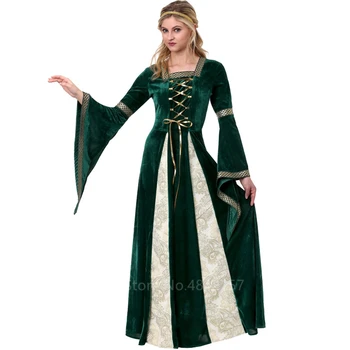 Renesanso Viduramžiais Halloween Kostiumai Moterims Karnavalas Šalies Viktorijos Dramos Spektaklis Derliaus Teismas ilgomis Rankovėmis Suknelė