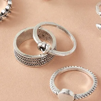 Retro asmenybė lady žiedai su geometrinių lapų mazgas lajos pločio pinstripe žiedas 7-piece set moterų šalis dovanos