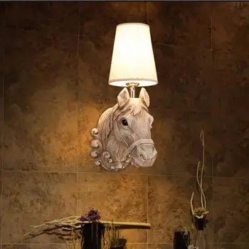 Retro dervos žirgo galvos sienos lempos Europos stiliaus kūrybos baras, restoranas apdailos viešbučio kambarį naktiniai sienos lempos