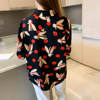 Retro Honkongo Stilius, Spausdinta Moterų Marškiniai Rudenį 2021 Naujų korėjos Prarasti Šifono Palaidinė ilgomis Rankovėmis Viršų Moteriška Camisa 11000