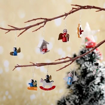 Rinkinys 24pcs Kalėdų Amatai Mediniai Papuošalai Rankų Darbo Miniatiūrinės Kalėdų Eglutės Dekoracijos Pakabukas Unisex