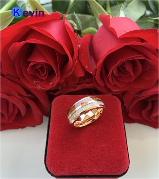 Rose Aukso Vestuvinį Žiedą, Volframo Karbido Žiedas Dvigubas, Su Grioveliais Medienos Ir Meteority Apdaila